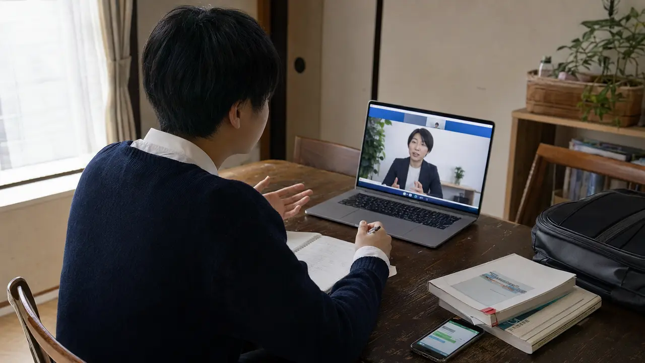 初回面談で現在の学習状況と志望校を確認している様子