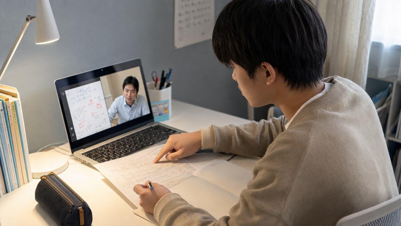 オンラインで答案を確認しながら1対1指導を受ける様子
